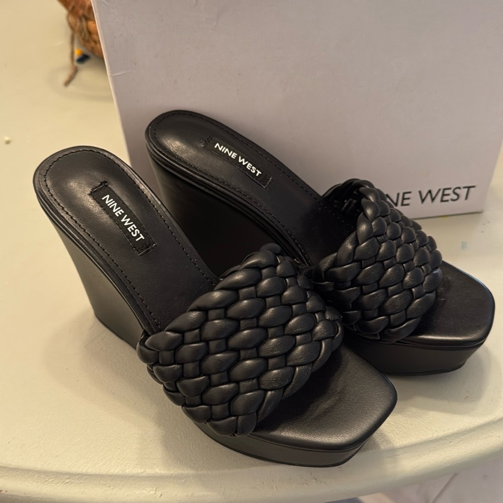 Nine West Black Woven Wedges